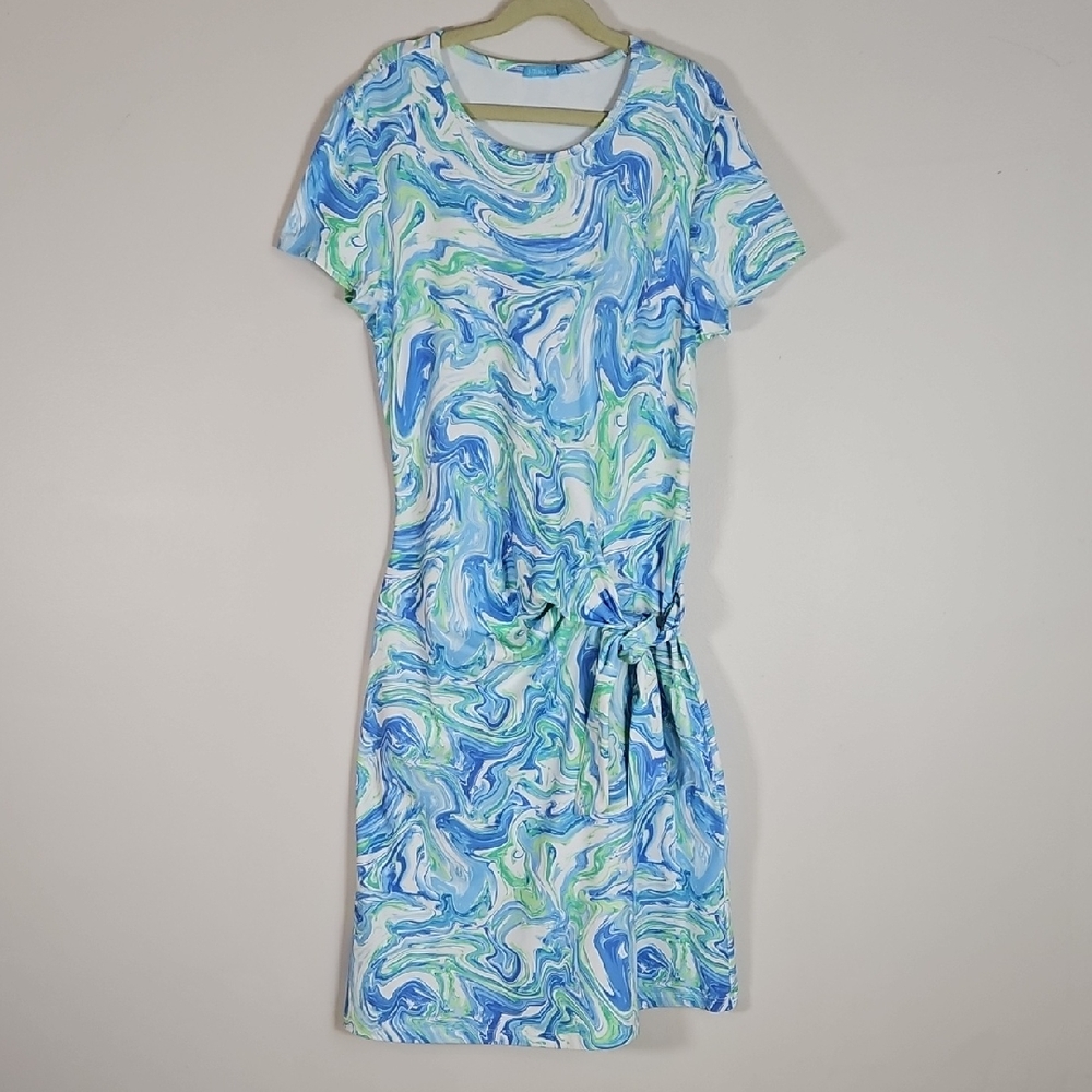 J Mclaughlin SM Elora Watercolor Coastal Dress Catalina Cloth Resortwear Cruise